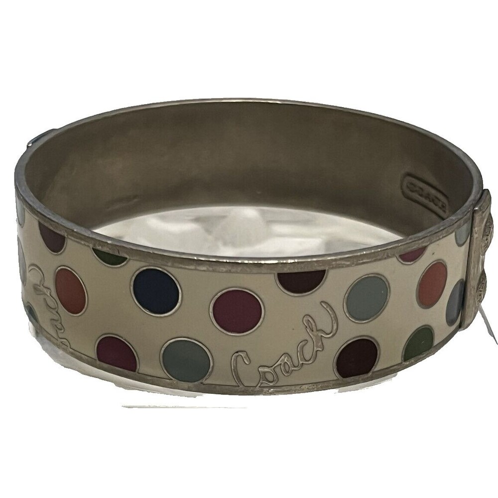 Coach Bangle Bracelet Stackable Enamel POLKA DOT Signature Logo Silver Plate Y2K - Picture 4 of 6